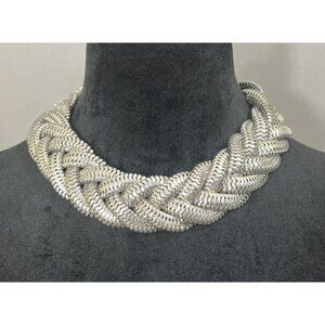 Braided Silver-town Adjustable Statement Necklace